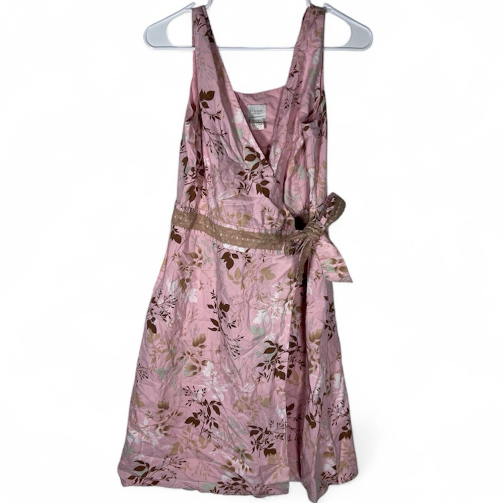 Garnet Hill Cotton Pink Floral Wrap Dress Size 8